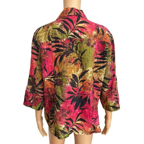 Chico’s 100% linen Shirt Jacket Multicolor tropical Floral Blazer size 2 or L - Picture 3 of 6